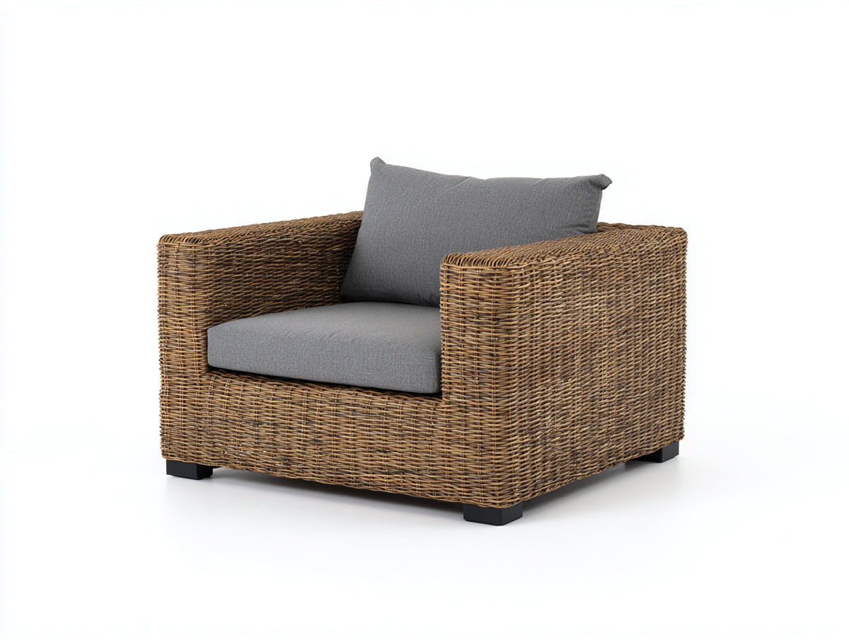 Fauteuil de jardin - Rotin tressé-tissu - 97 x 91 x 82 cm - Marron-Gris - Style contemporain