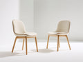 Chaise de salle à manger-Similicuir-Bois-56 x 58 x 82 cm-Blanc cassé-Bois clair-Style contemporain
