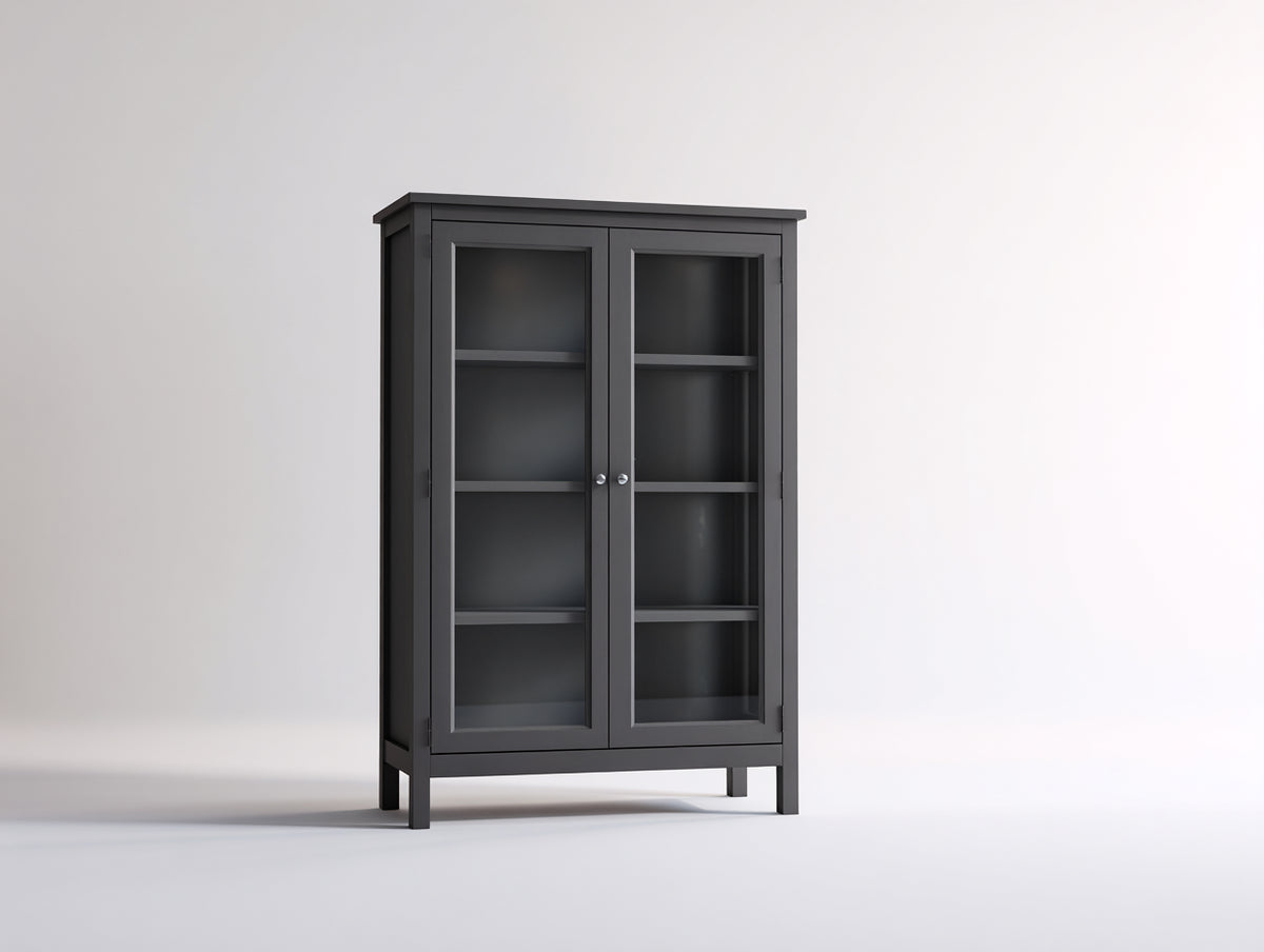 Vitrine - Bois-Verre - 90 x 40 x 180 cm - Gris anthracite - Style contemporain