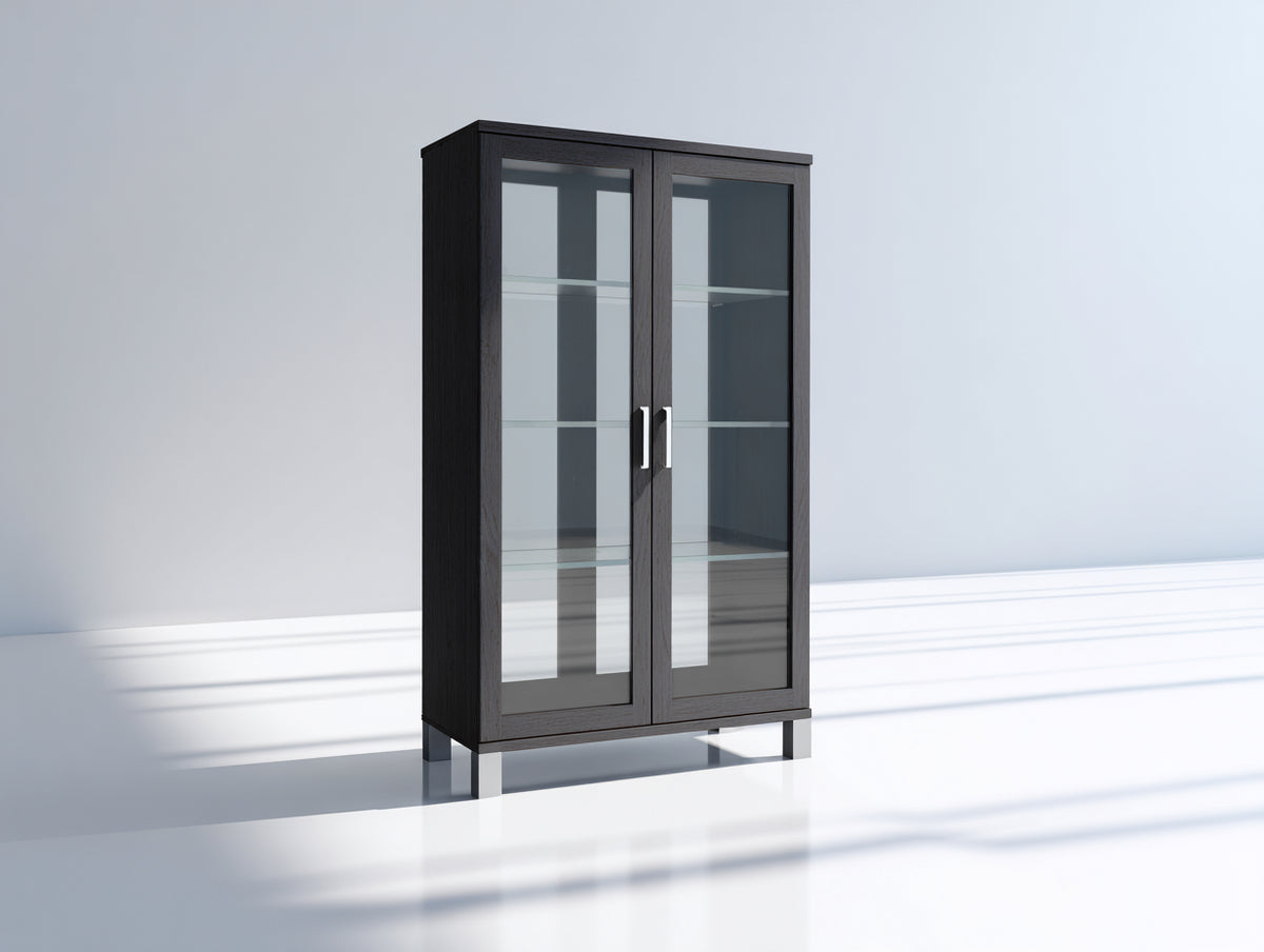 Vitrine - Bois-Verre - 90 x 40 x 180 cm - Gris foncé - Style minimaliste