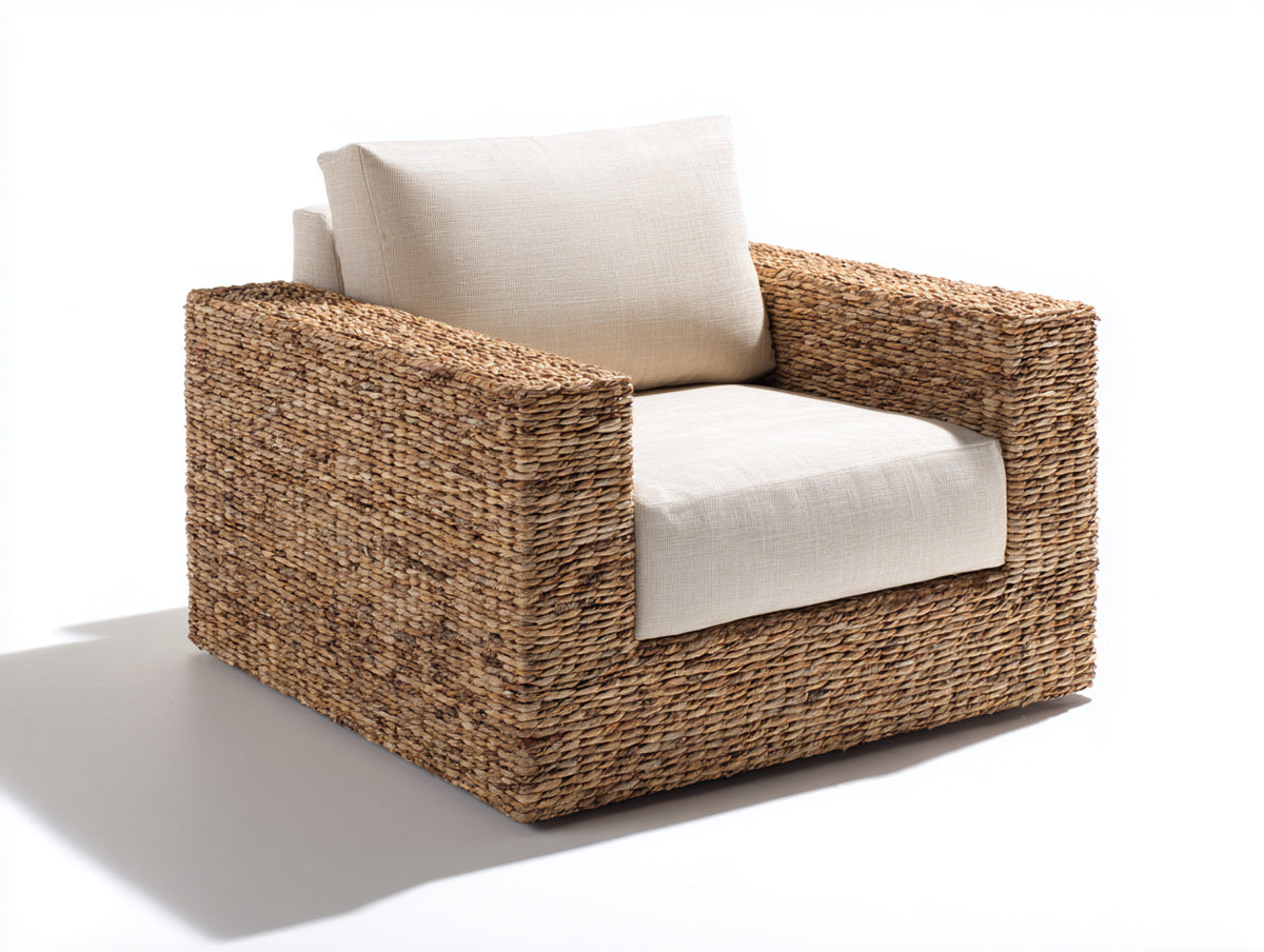 Fauteuil de jardin - Rotin tressé-tissu - 95 x 88 x 78 cm - Naturel-Crème - Style contemporain