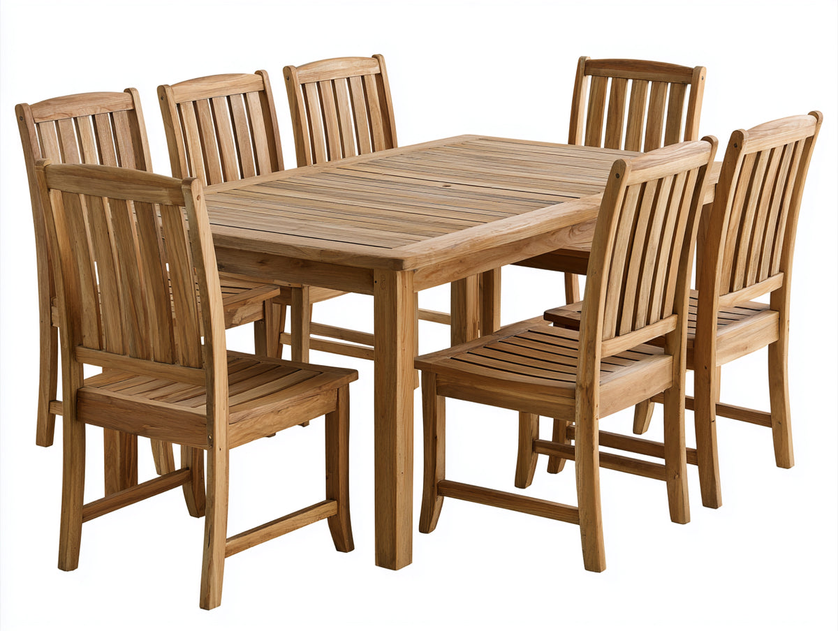 Salon de jardin repas - Bois - 190x100x76 cm - Bois naturel - Style rustique à lattes