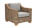 Fauteuil de jardin - Rotin tressé-tissu-bois - 99 x 93 x 95 cm - Marron-Gris clair - Style naturel
