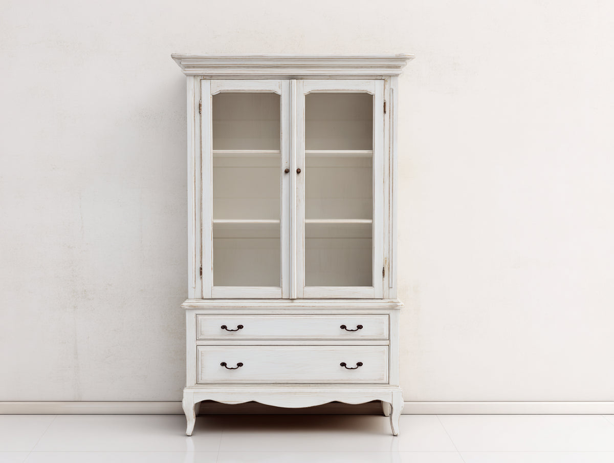 Vitrine - Bois-Verre - 100 x 40 x 190 cm - Blanc vieilli - Style campagne chic