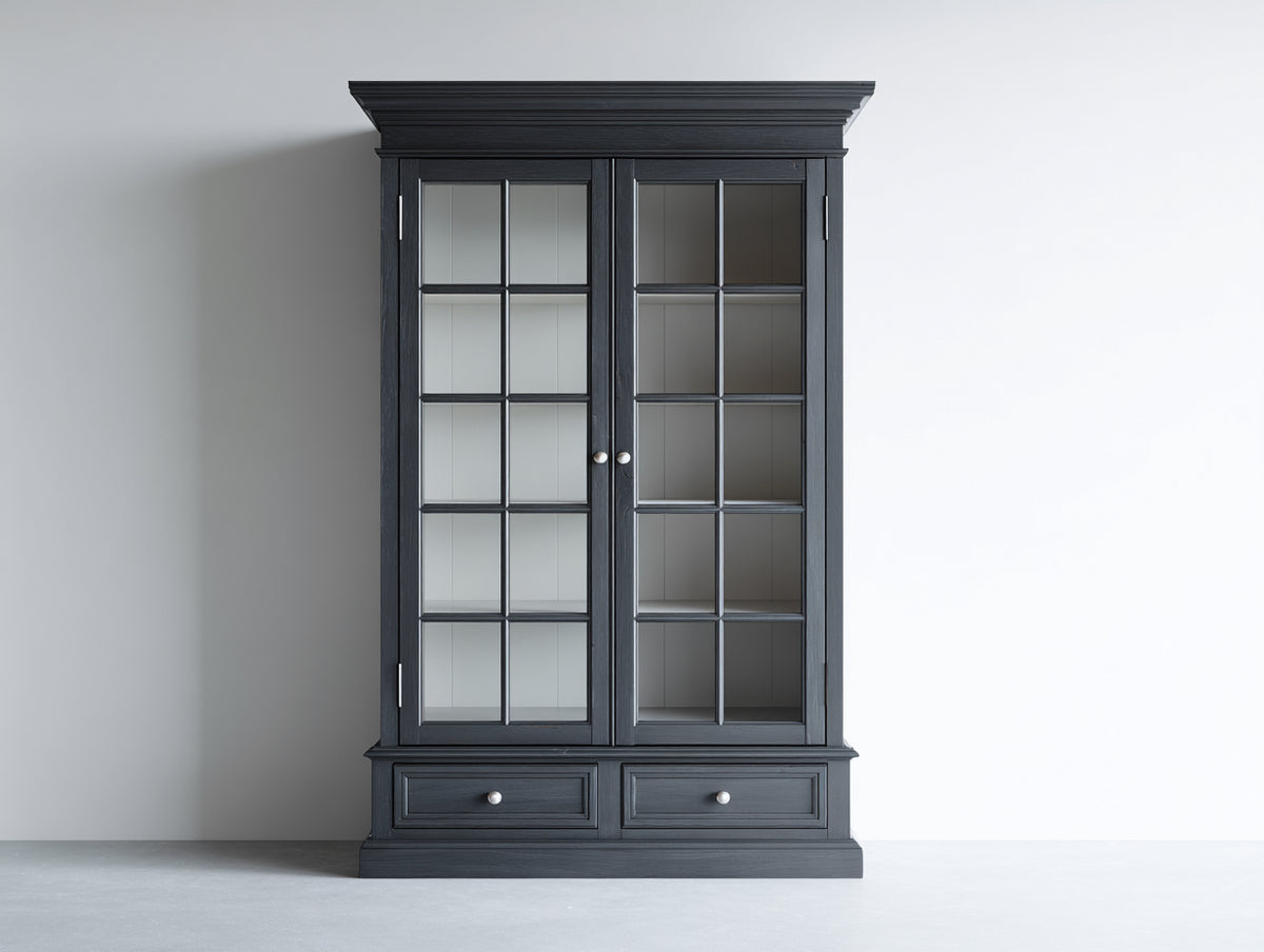 Vitrine - Bois-Verre - 120 x 45 x 200 cm - Noir anthracite - Style classique contemporain