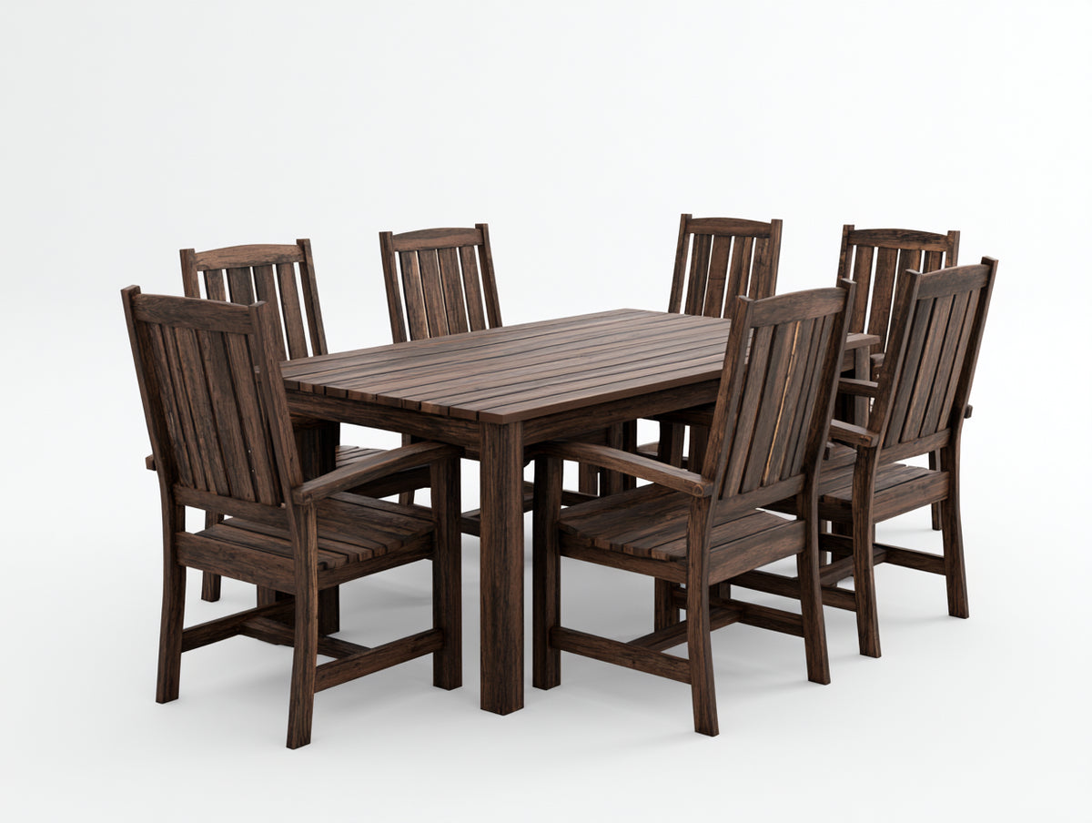 Salon de jardin repas - Bois - 180x90x75 cm - Brun foncé - Style rustique pour repas extérieur