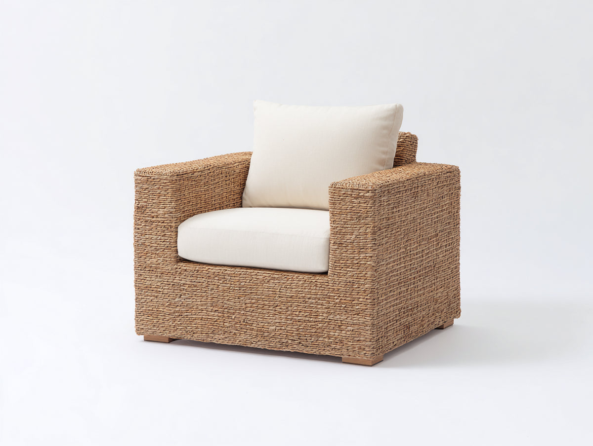 Fauteuil de jardin - Rotin tressé-tissu-bois - 102 x 95 x 85 cm - Naturel-Blanc cassé - Style naturel