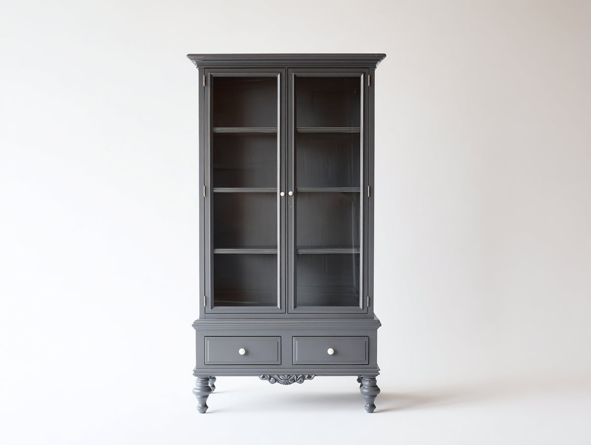 Vitrine - Bois-Verre - 95 x 42 x 190 cm - Gris ardoise - Style classique français