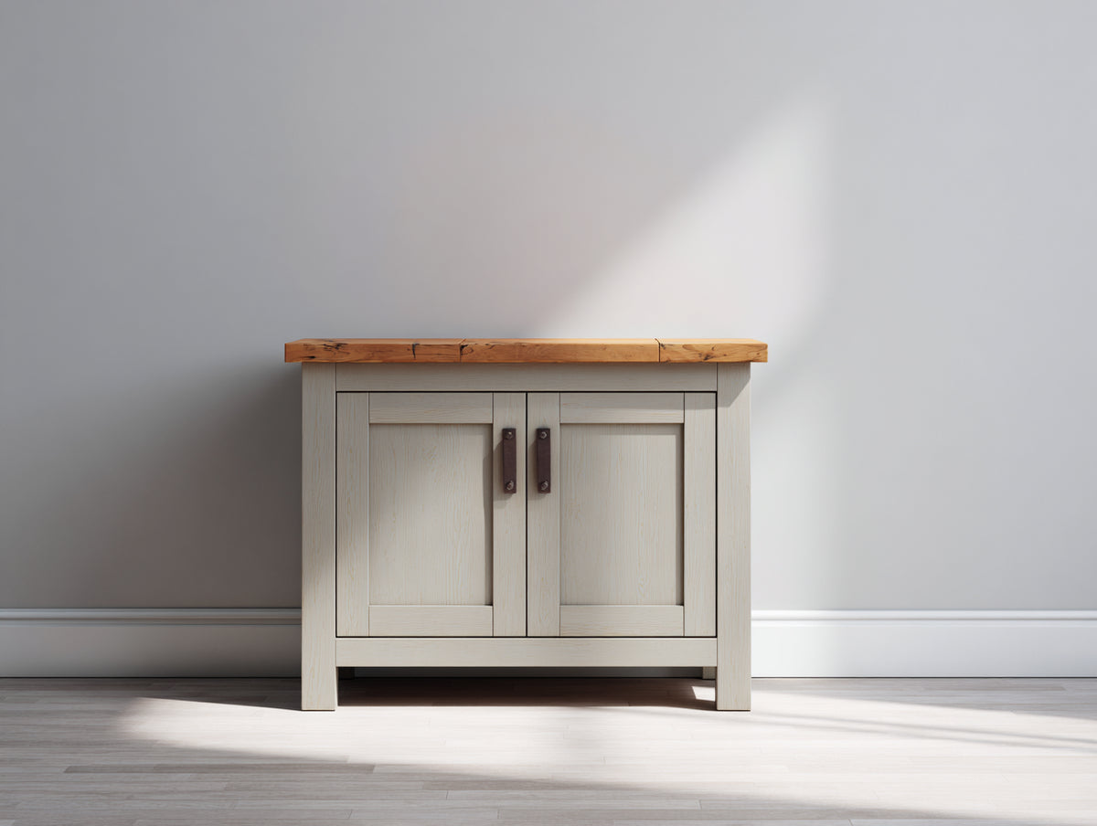 Buffet - Bois-Métal - 100 x 40 x 85 cm - Blanc-Bois naturel - Style campagne