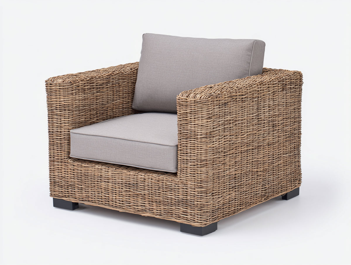 Fauteuil de jardin - Rotin tressé-tissu - 98 x 92 x 83 cm - Naturel-Gris clair - Style contemporain