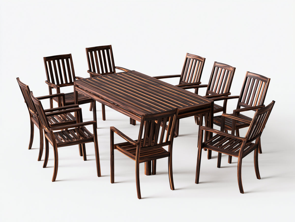 Salon de jardin repas - Bois - 220x100x75 cm - Brun foncé - Style rustique pour repas extérieur