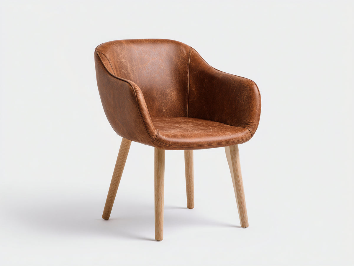 Chaise de salle à manger-Similicuir-Bois-66 x 62 x 80 cm-Brun cognac-Bois clair-Style contemporain
