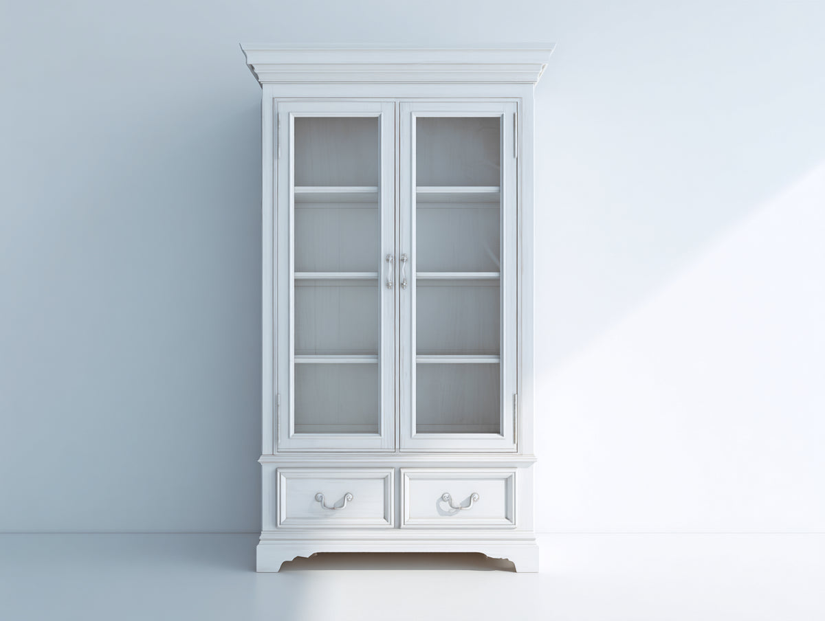 Vitrine - Bois-Verre - 100 x 42 x 195 cm - Blanc - Style classique