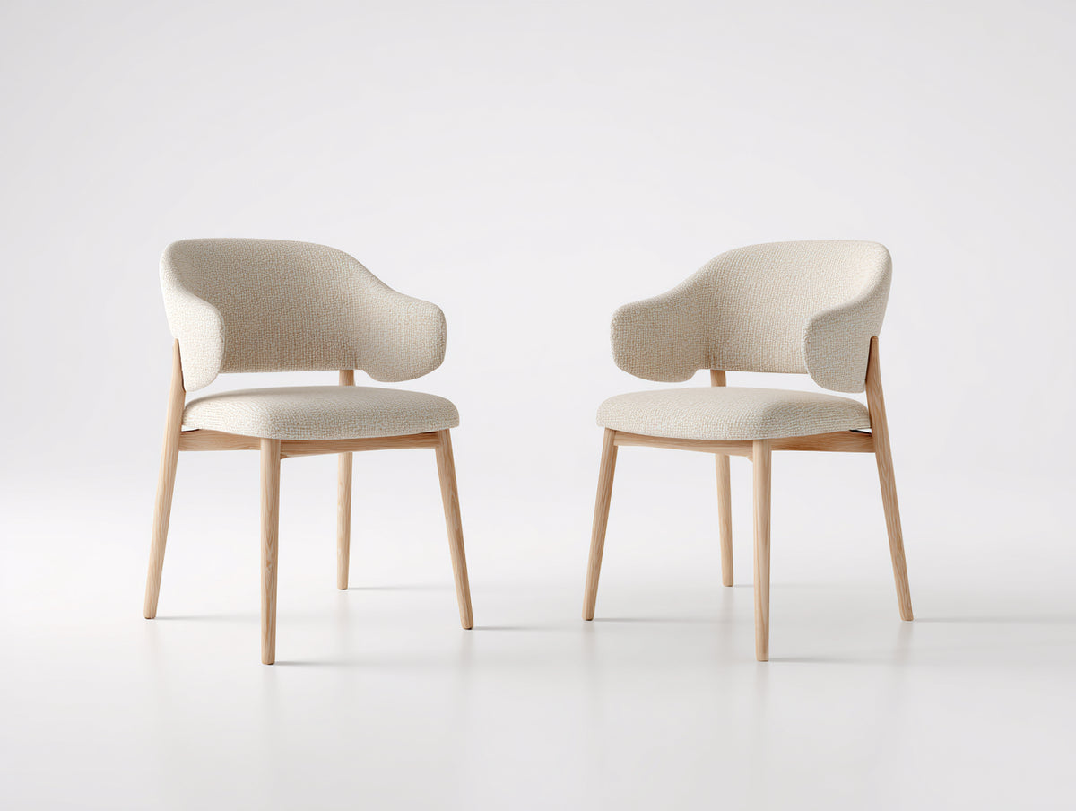 Chaise de salle à manger-Tissu-Bois-60 x 58 x 82 cm-Beige-Bois clair-Style contemporain