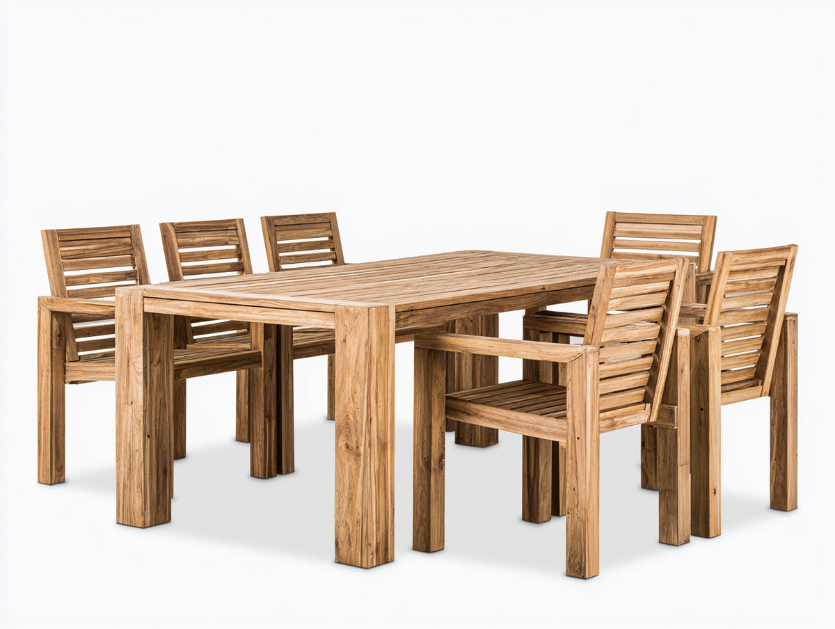 Salon de jardin repas - Bois - 200x100x76 cm - Bois naturel - Style naturel contemporain