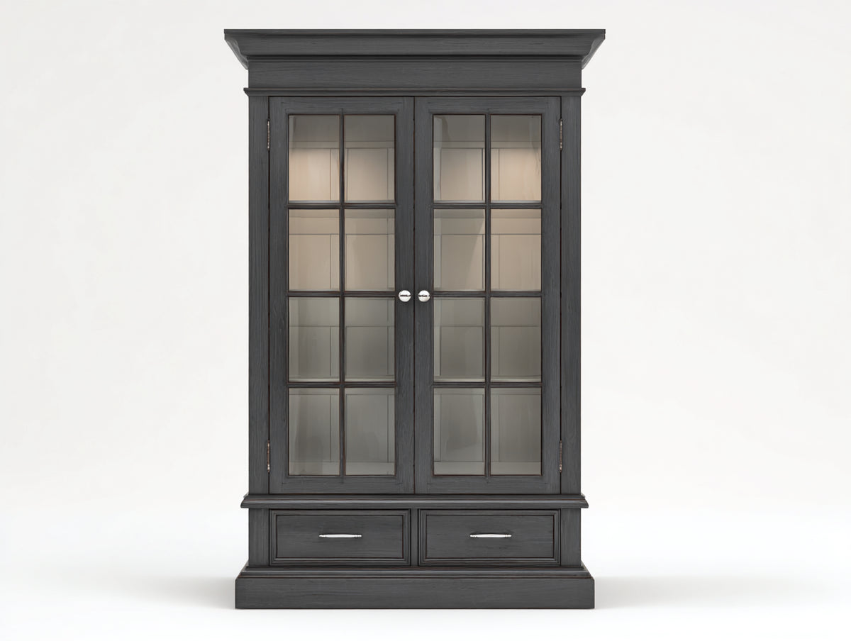 Vitrine - Bois-Verre - 115 x 45 x 200 cm - Gris anthracite - Style classique