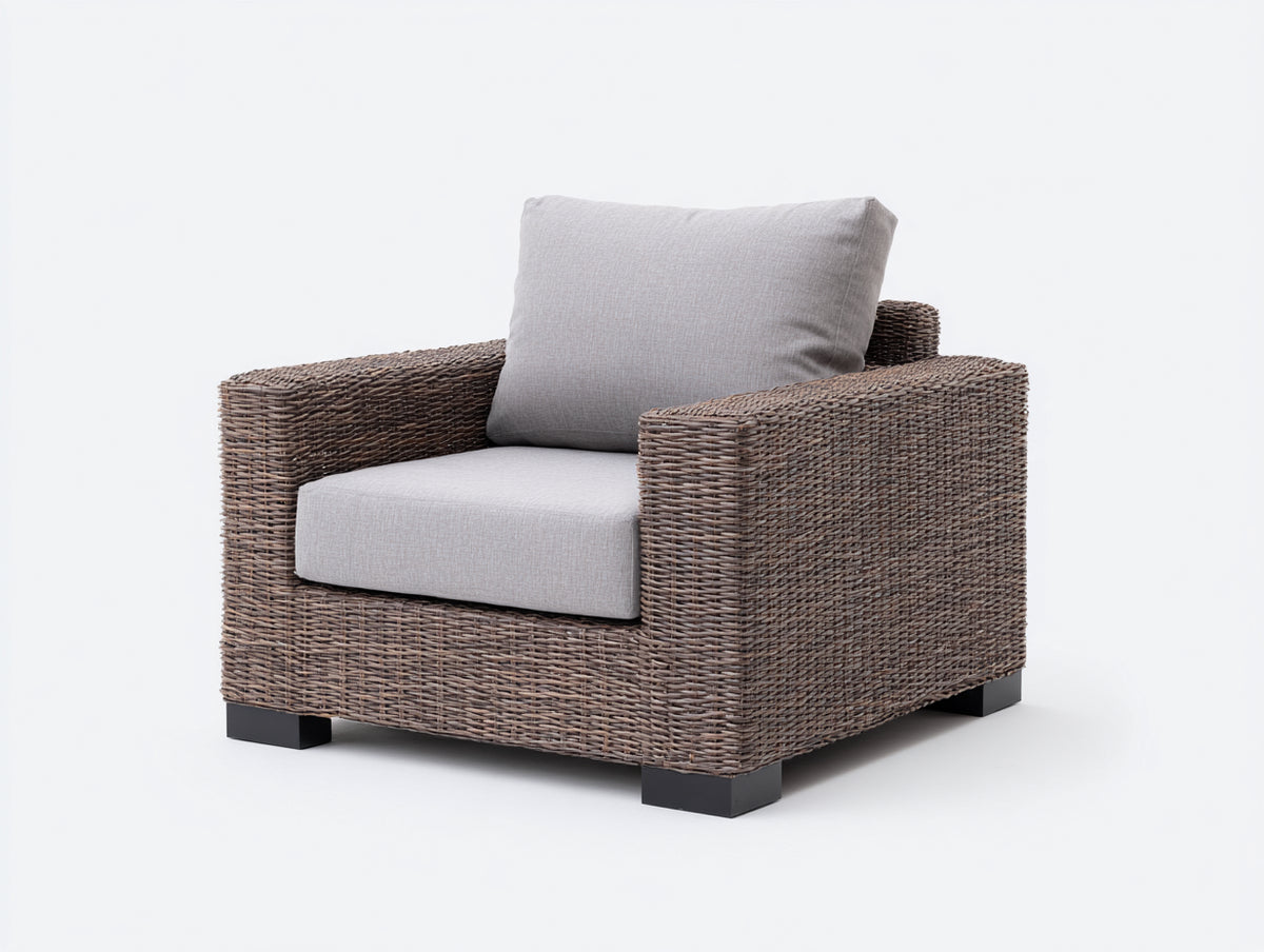Fauteuil de jardin - Rotin tressé-tissu - 96 x 90 x 82 cm - Gris marron-Gris clair - Style contemporain