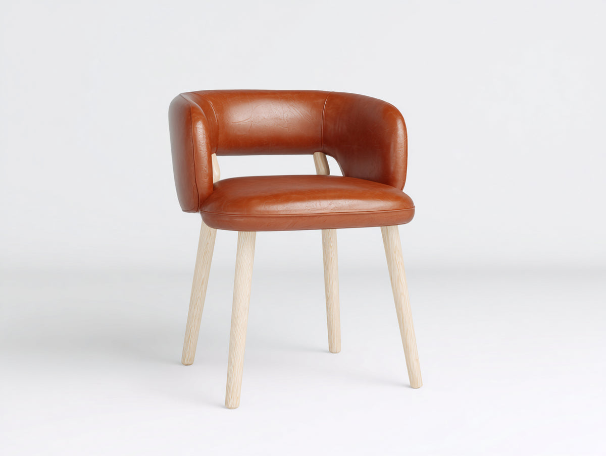Chaise de salle à manger-Similicuir-Bois-62 x 60 x 78 cm-Brun cognac-Bois clair-Style contemporain