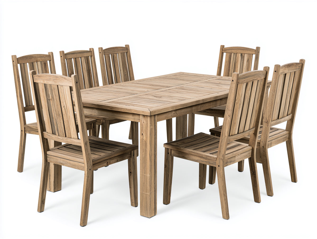 Salon de jardin repas - Bois - 190x95x76 cm - Bois naturel - Style rustique à lattes