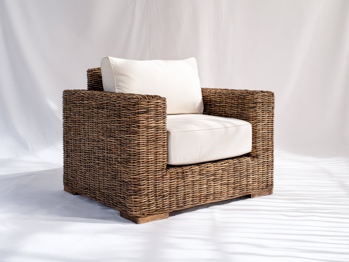 Fauteuil de jardin - Rotin tressé-bois - 95 x 90 x 82 cm - Marron-Crème - Style naturel