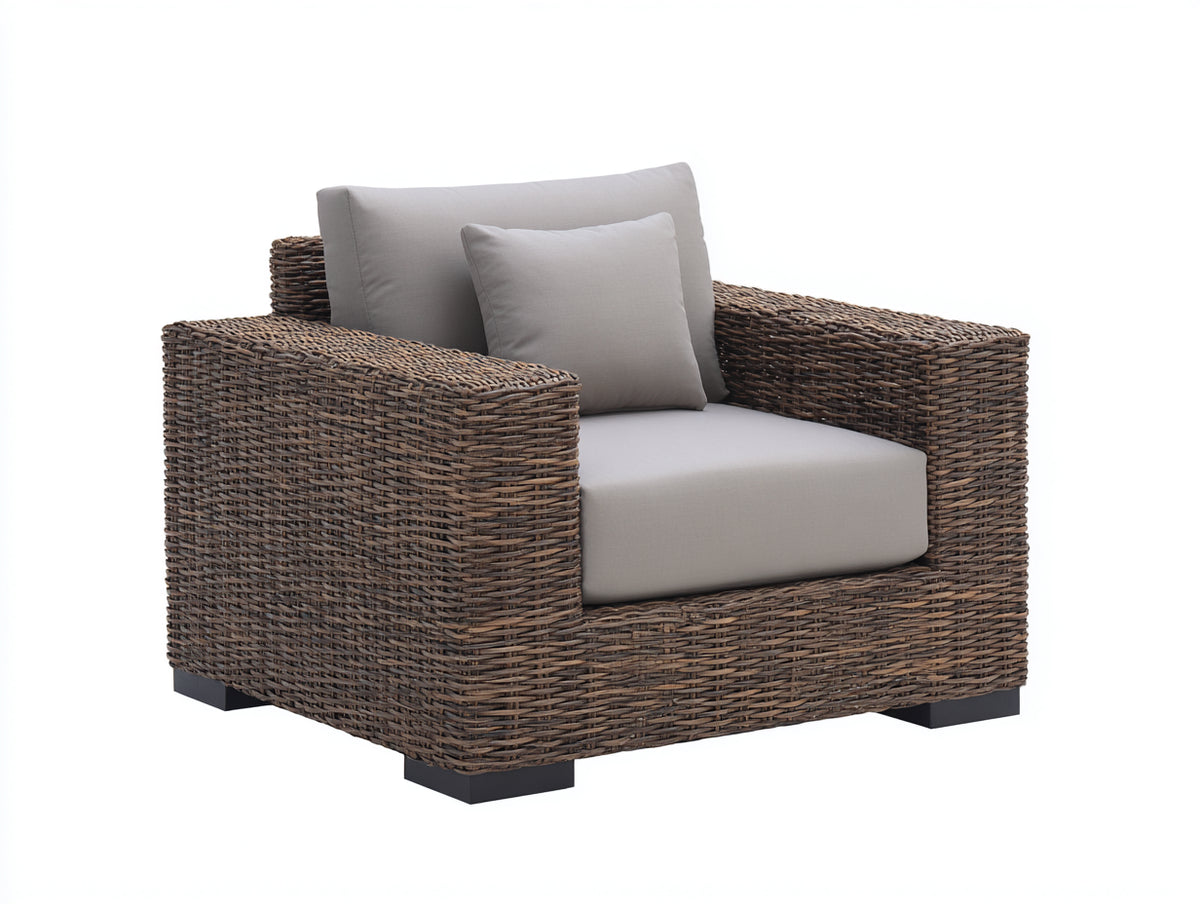 Fauteuil de jardin - Rotin tressé-tissu - 99 x 93 x 84 cm - Brun foncé-Gris clair - Style contemporain