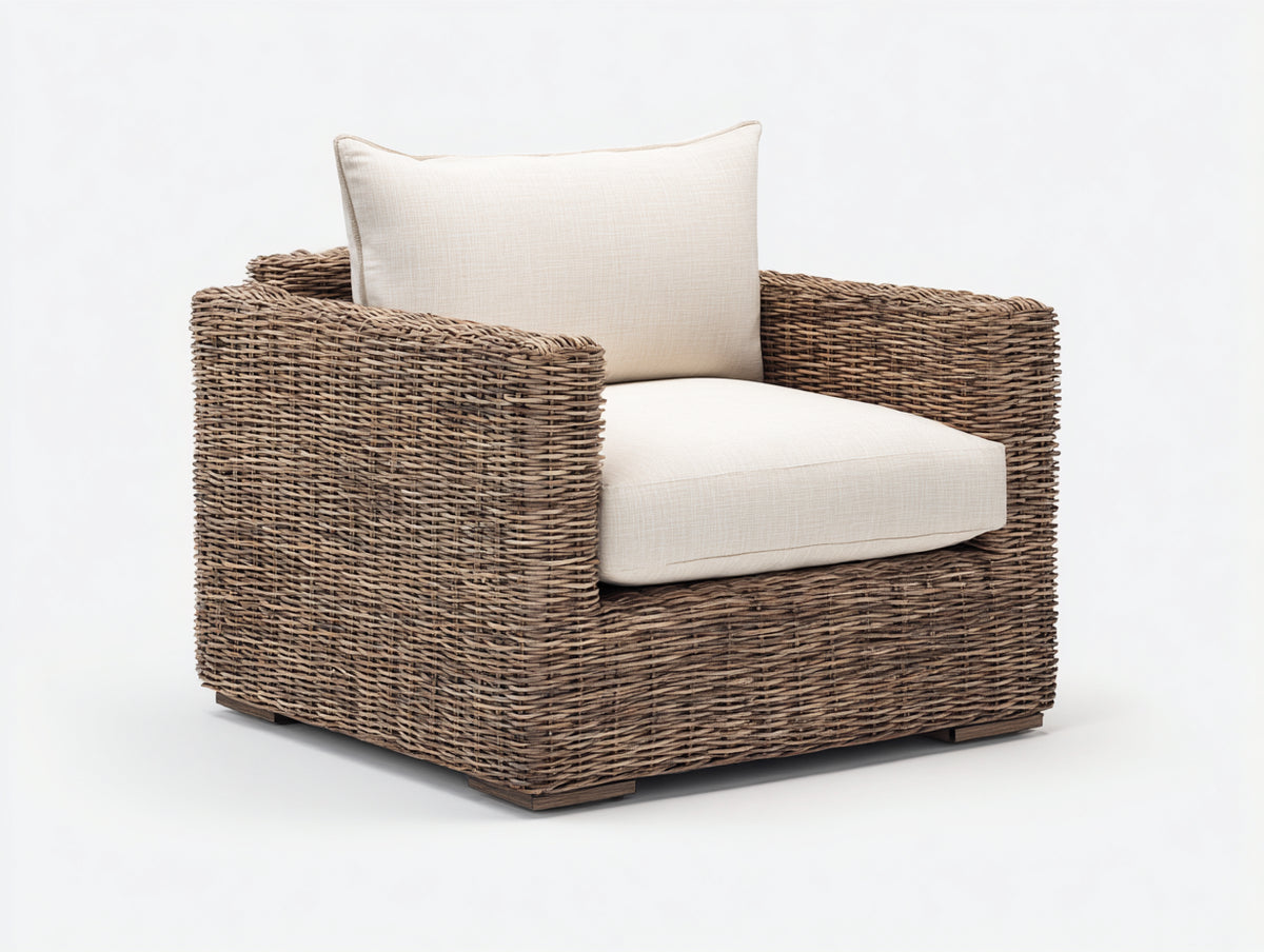 Fauteuil de jardin - Rotin tressé-tissu - 94 x 86 x 76 cm - Naturel-Crème - Style contemporain