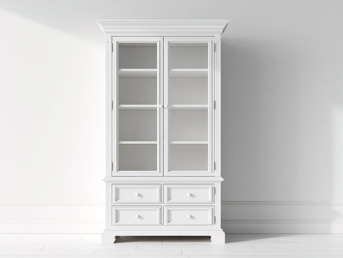 Vitrine - Bois-Verre - 120 x 45 x 200 cm - Blanc - Style classique contemporain