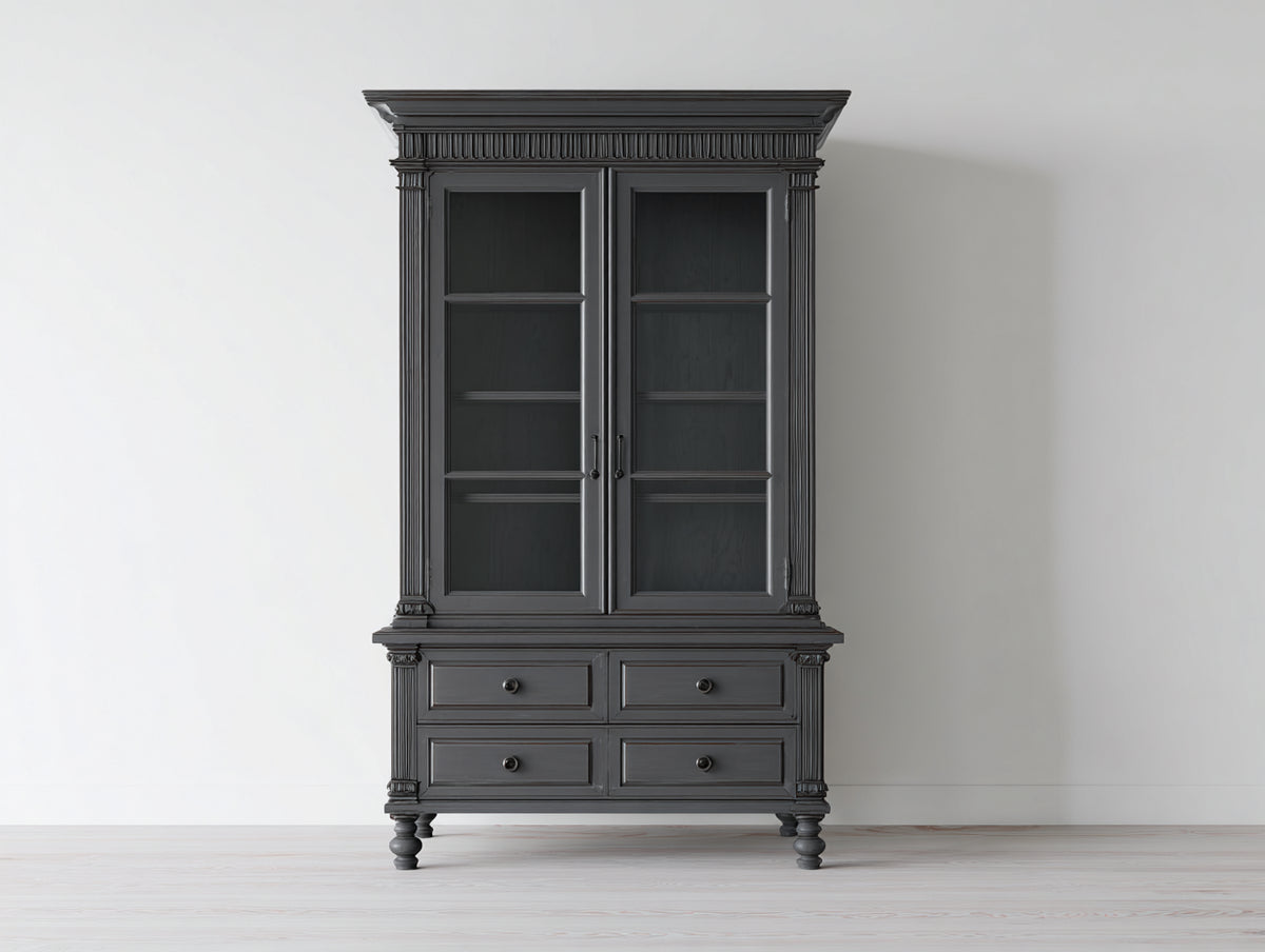 Vitrine - Bois-Verre - 110 x 46 x 205 cm - Gris anthracite - Style néoclassique