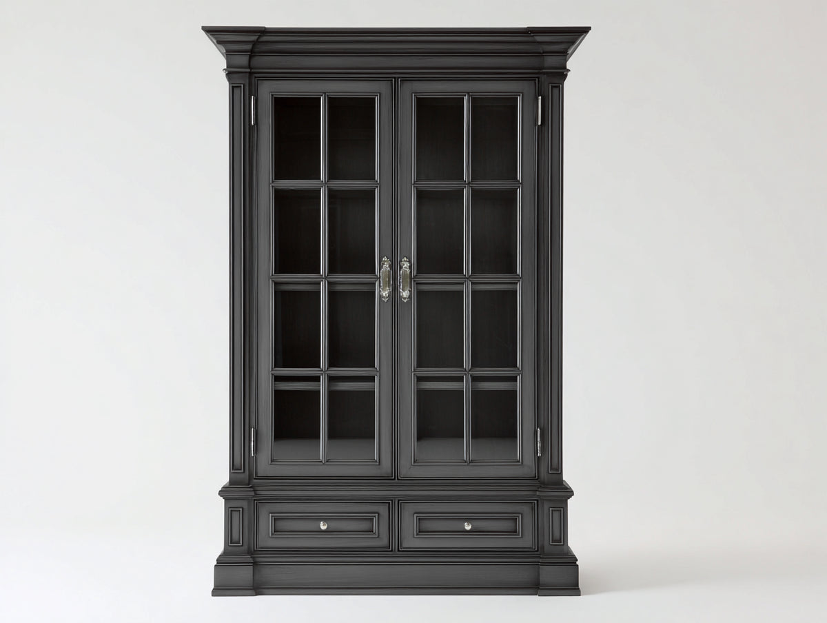 Vitrine - Bois-Verre - 120 x 48 x 205 cm - Noir graphite - Style classique