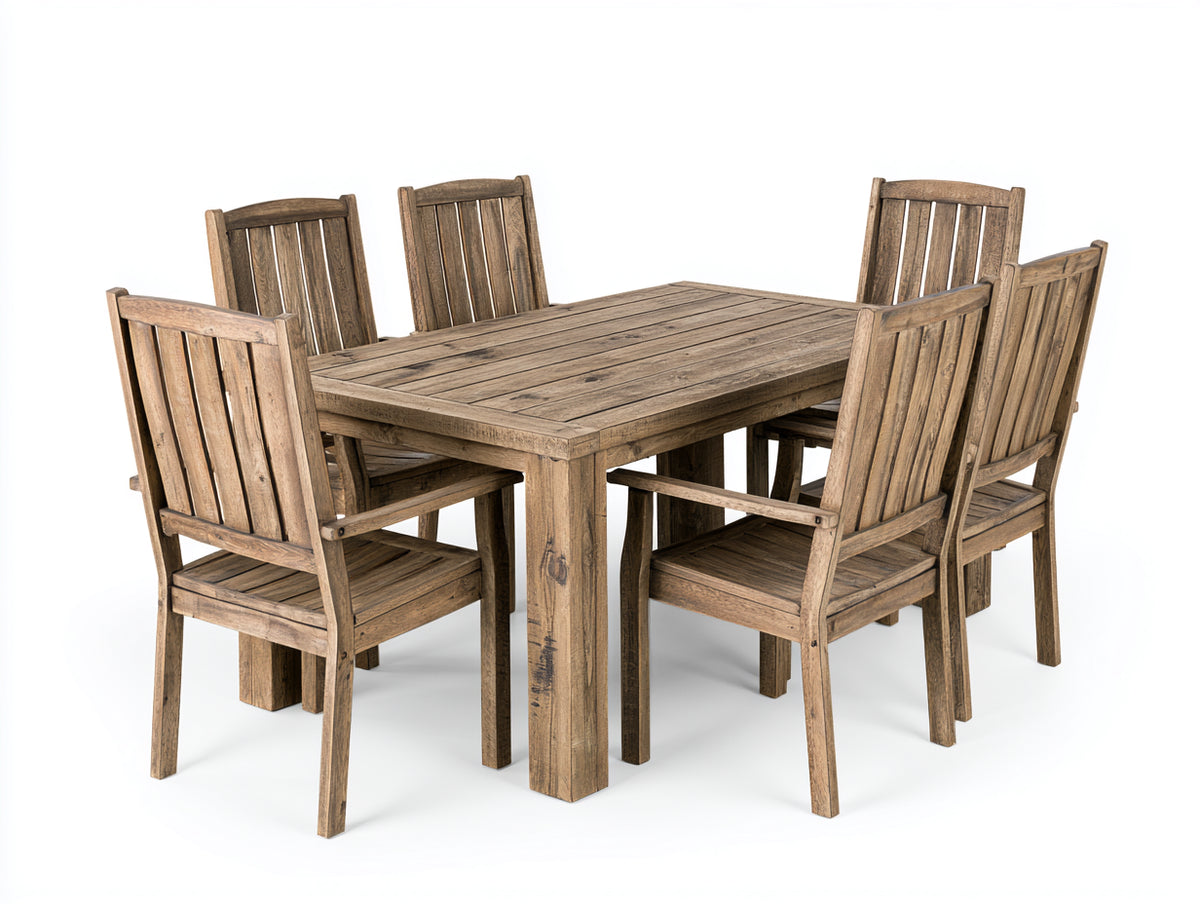 Salon de jardin repas - Bois - 170x90x75 cm - Brun clair - Style rustique